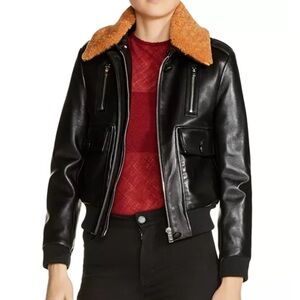 Black Leather Jacket with Tan Collar